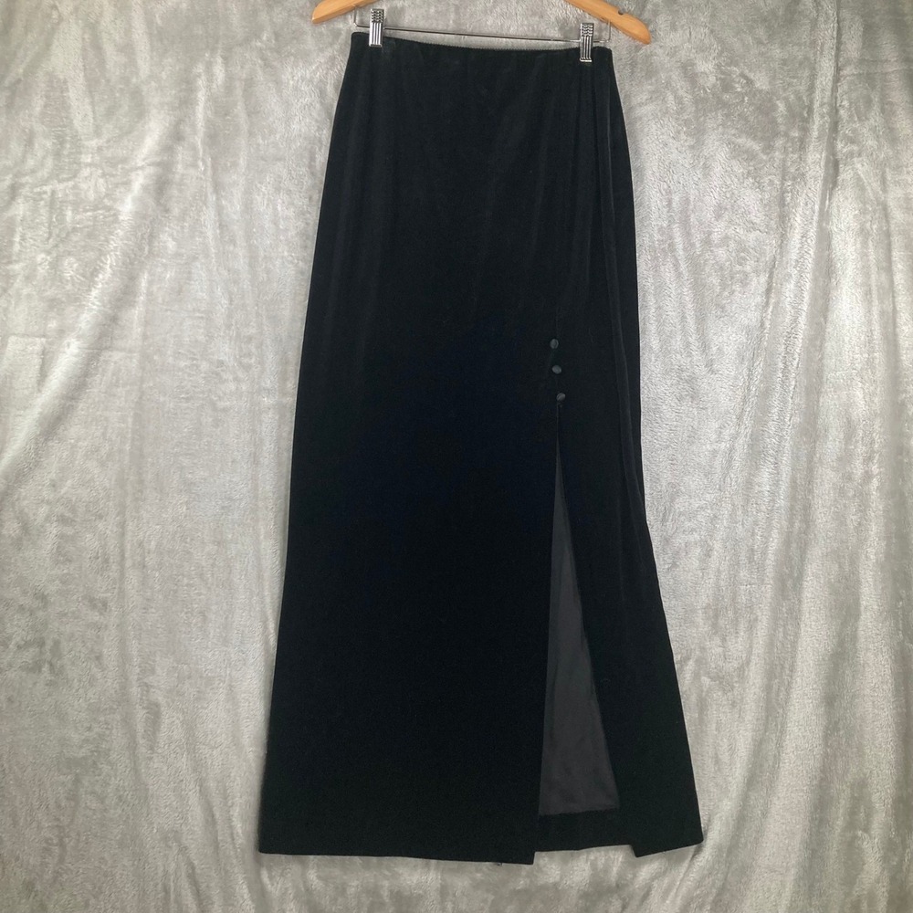 Alex Evening S Black Velvet Maxi Skirt Side Slit Formal Evening Long Skirt
